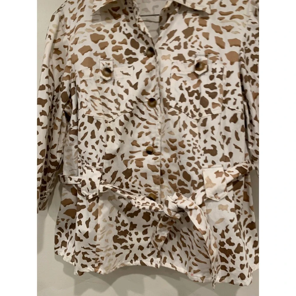 Susan Bristol Vtg Animal Print Safari Jacket Giraffe Leopard Belted Utility sz18